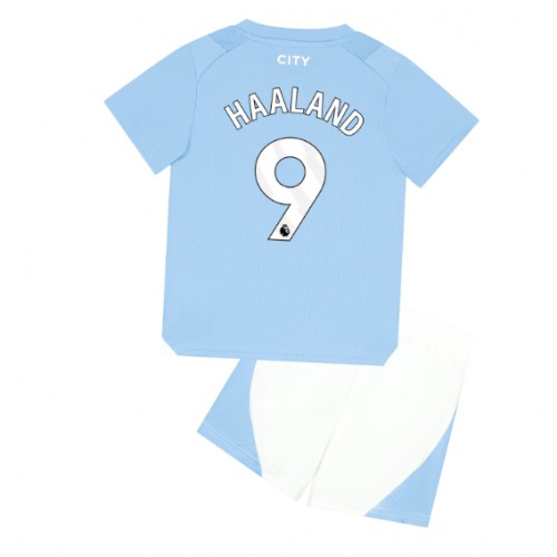 Maillot de foot Manchester City Erling Haaland #9 Domicile enfant 2023-24 Manches Courte (+ pantalon court)